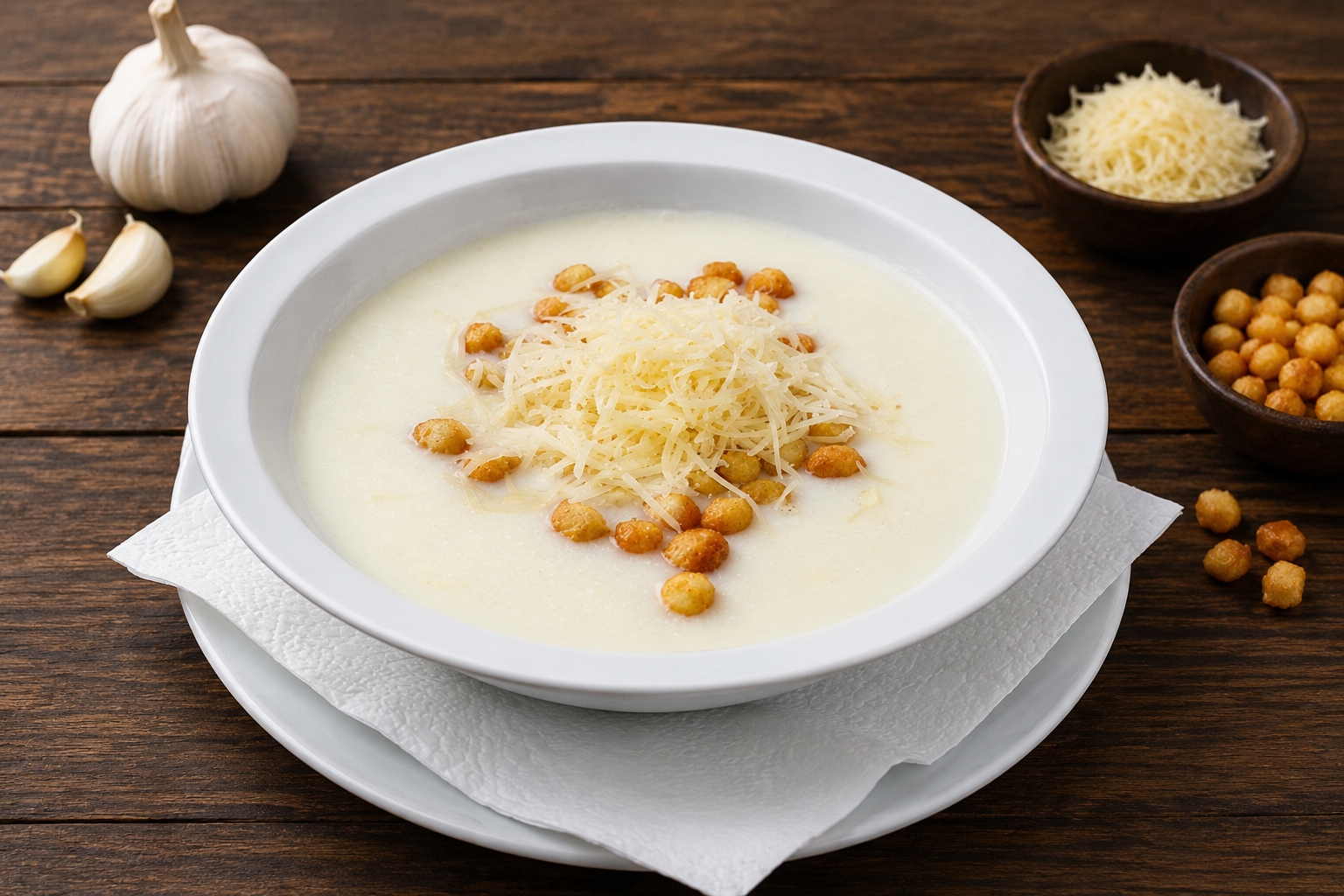 Fokhagymakrémleves, (A,C,J) - Knoblauchrahm suppe - Garlic soup